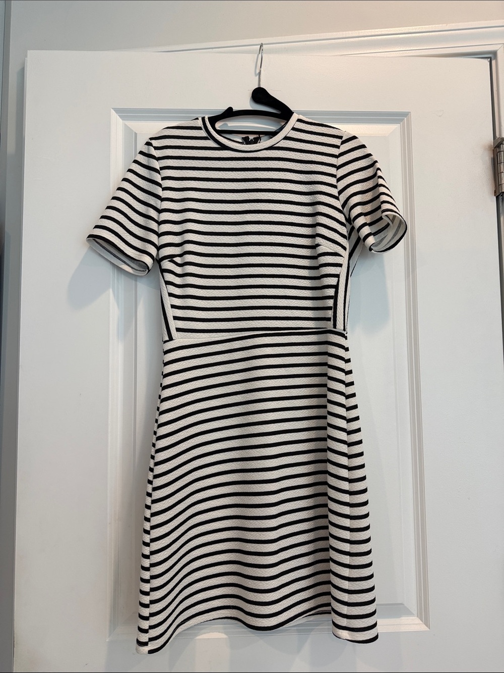Soprano Black & White Striped Short Sleeve Fit& Flare Mini Dress